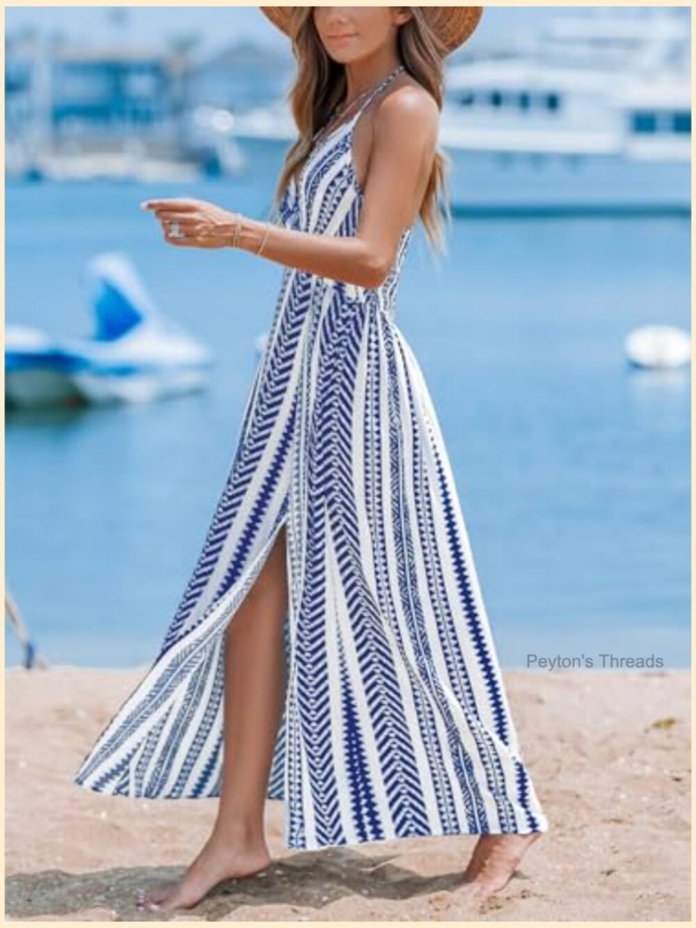 Halter Backless Maxi Dress with Side Slit Rayon Spandex Beach Sundress - Picture 5 of 6